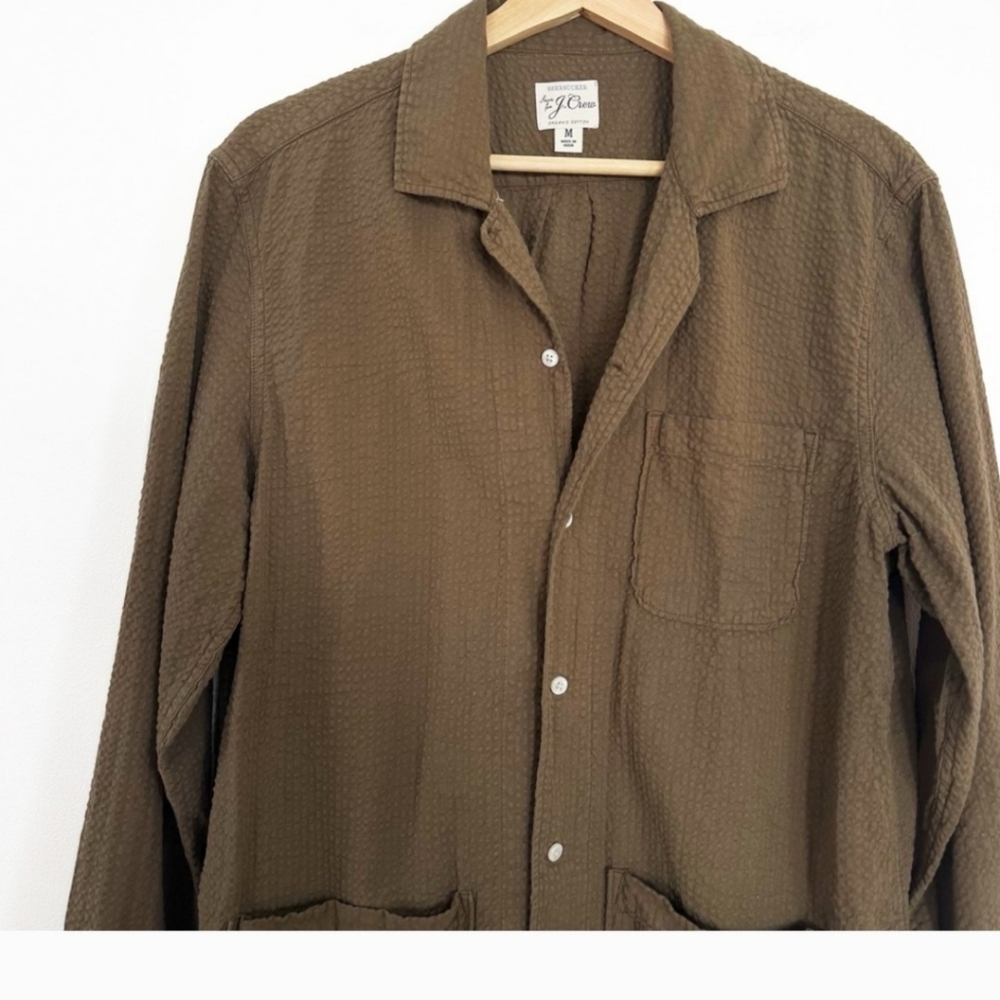 J Crew Seersucker Men's Brown Shacket Button Down Shirt, Medium